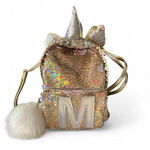 Justice‎ Mini Backpack Sequin Unicorn M with Pom Pom Gold White Silver
